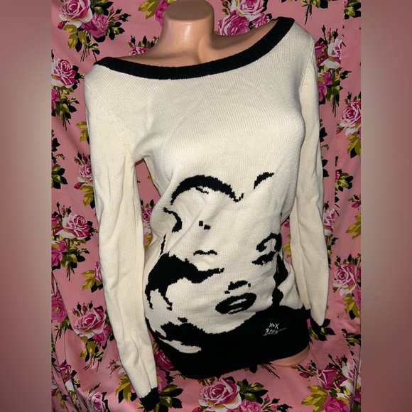 Betsey Johnson Marilyn Monroe sweater dress wink kiss lip cream long vintage L - Picture 2 of 8